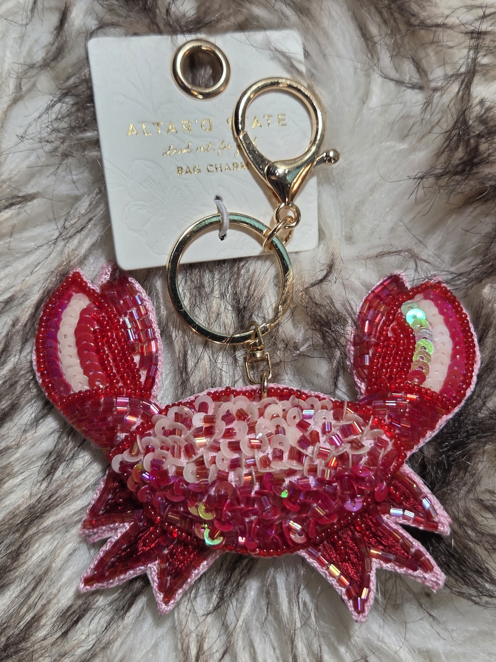 Altar'd State Red Pink Sequin Crab Keychain Charm